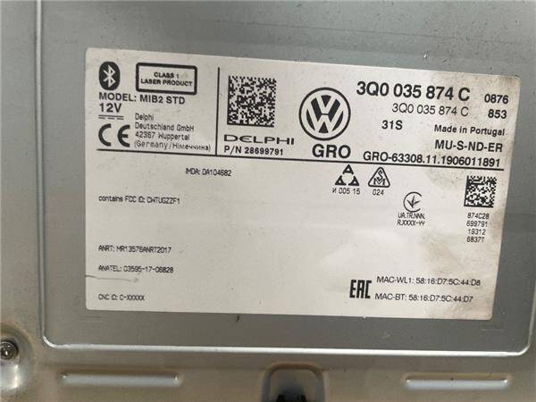 Autoradio volkswagen golf vii (5g1/be1)(09.2012->)