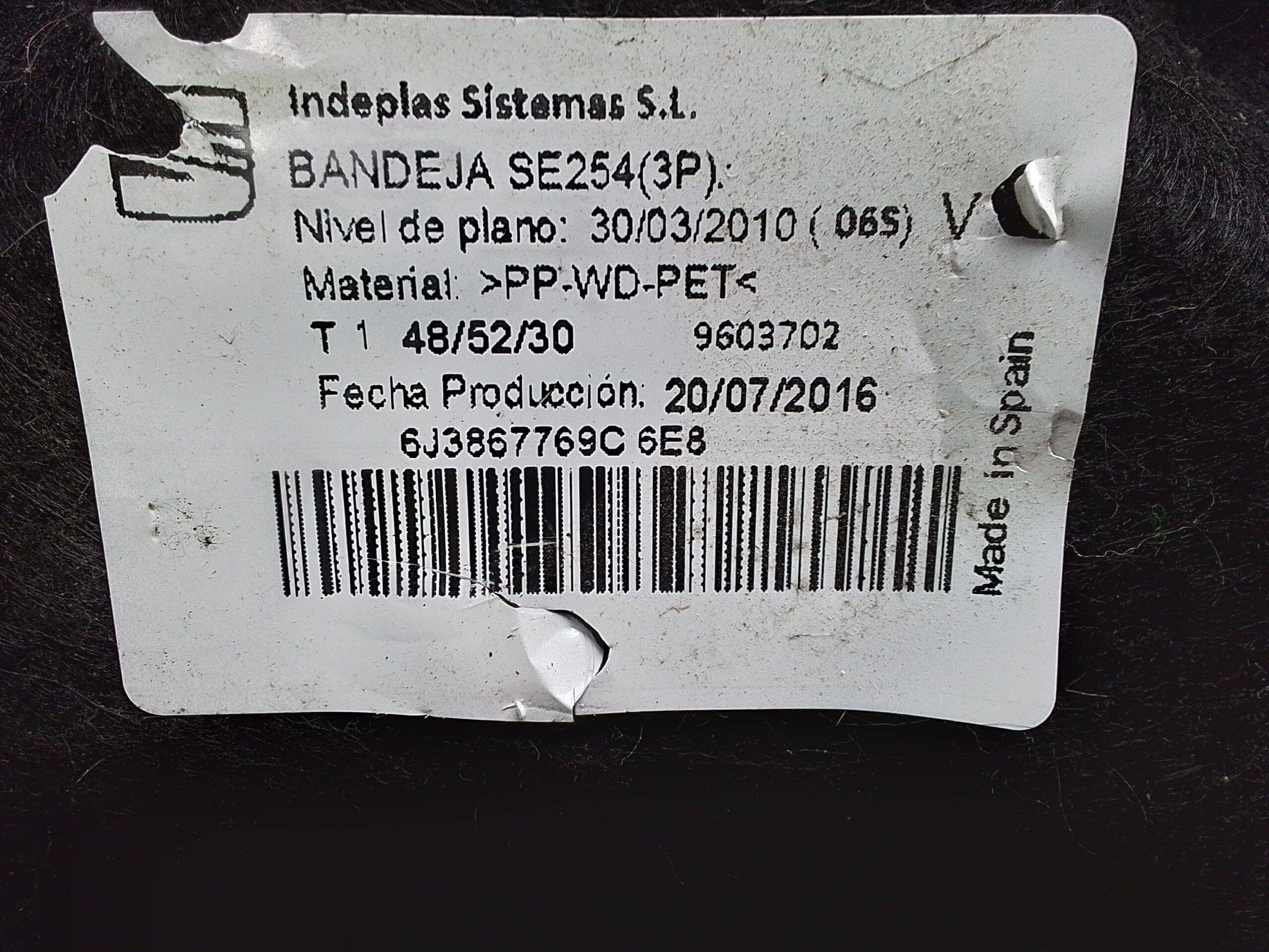 Bandeja trasera seat ibiza sc (6j1)(06.2008->)