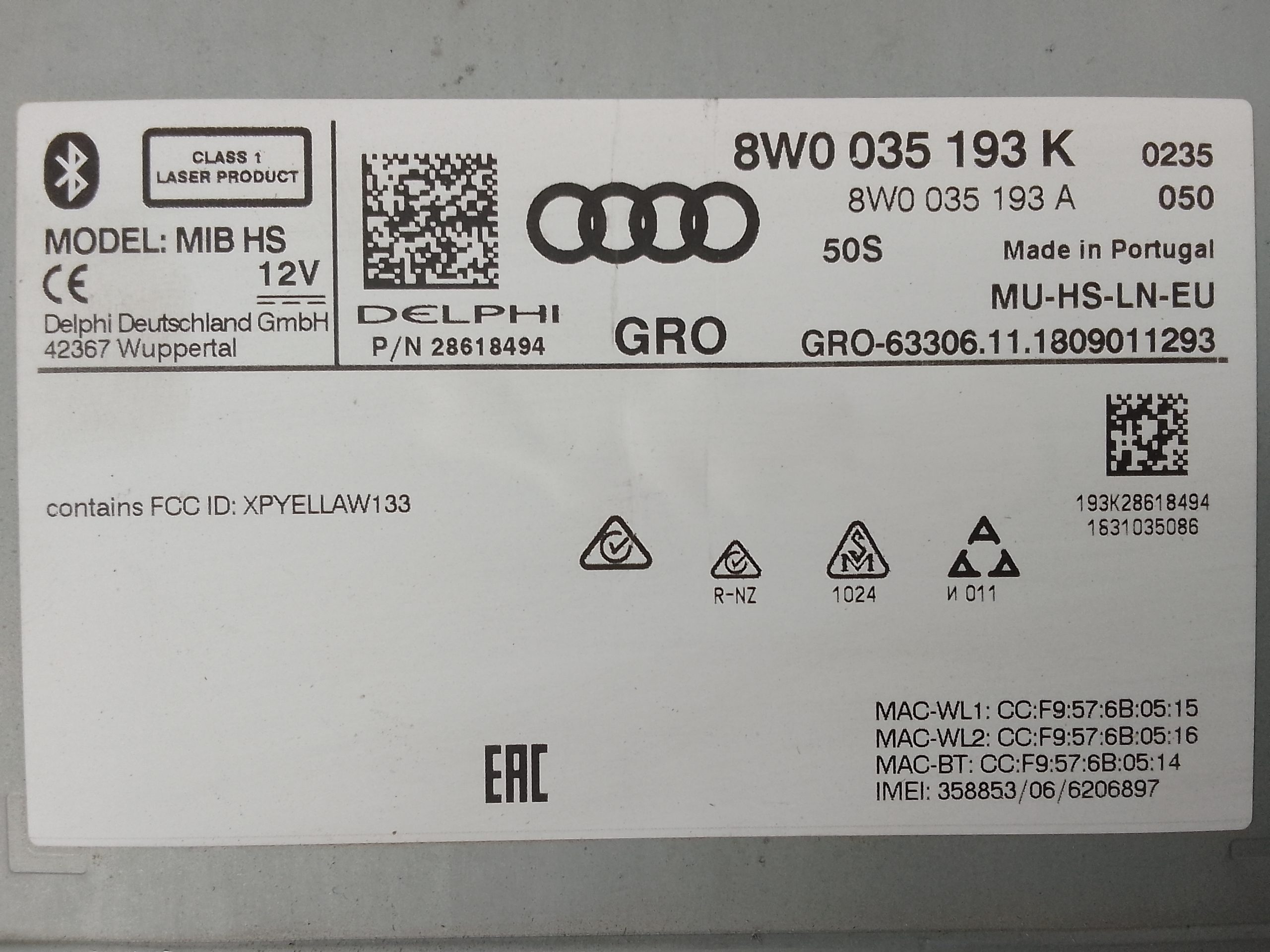 Sistema audio / radio cd audi a4 berlina (8w2)(08.2015->)