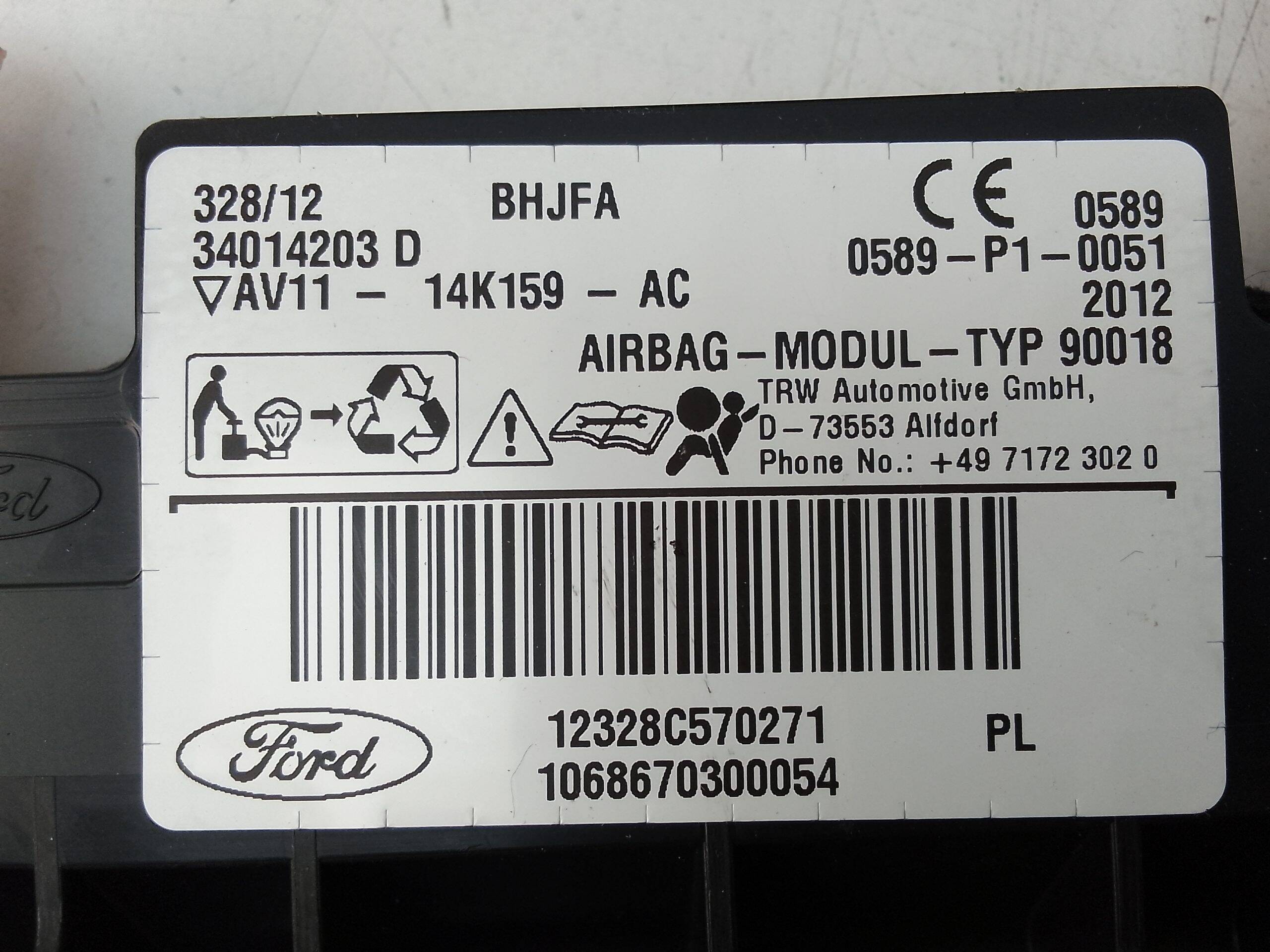 Airbag cortina delantero derecho ford b-max (cb2)(2012->)